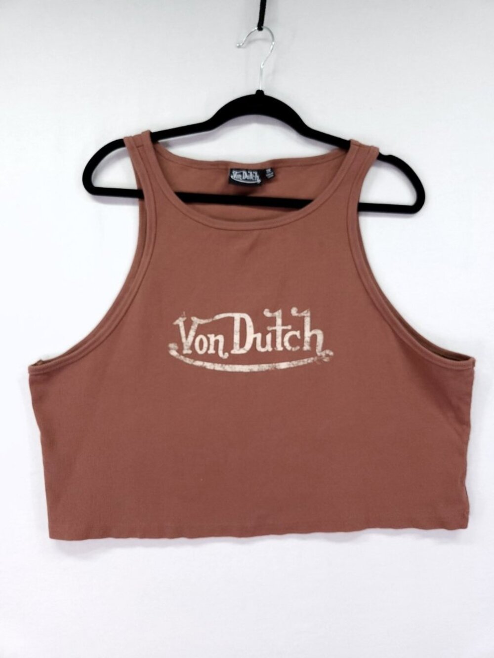 Von Dutch Ribbed Crop Tank Top Y2K Logo Baby Tee Grunge Indie Plus 3X